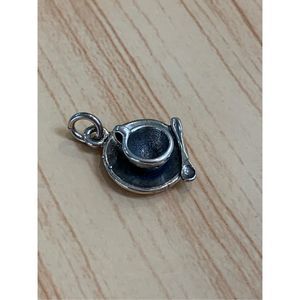 .925 Coffee Tea Cup with Spoon Sterling Silver Jewelry Charm